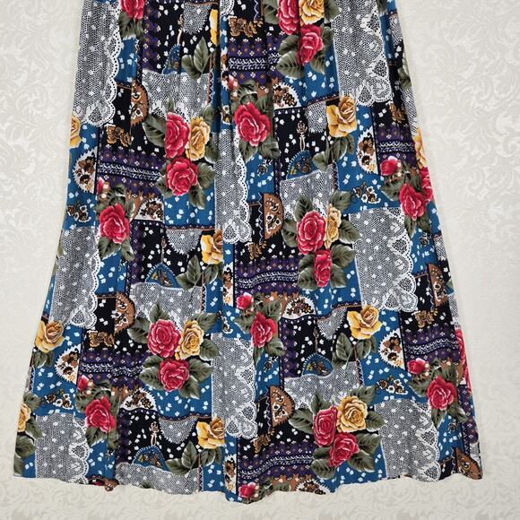 Norton MCNaughton Pleated Midi Maxi Skirt 12 Multicolor Mixed Print Pull On Boho - Picture 3 of 11